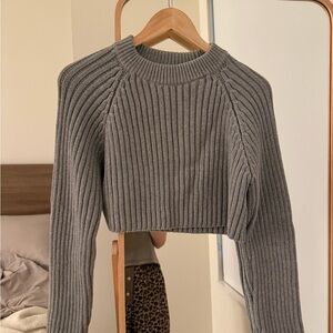 Zara Gray Ribbed Cropped Knit Top